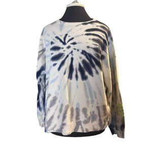 PELOTON Tie-Dye Sweatshirt Women's Size L Boho Blue Gray Long Sleeve Bohemian